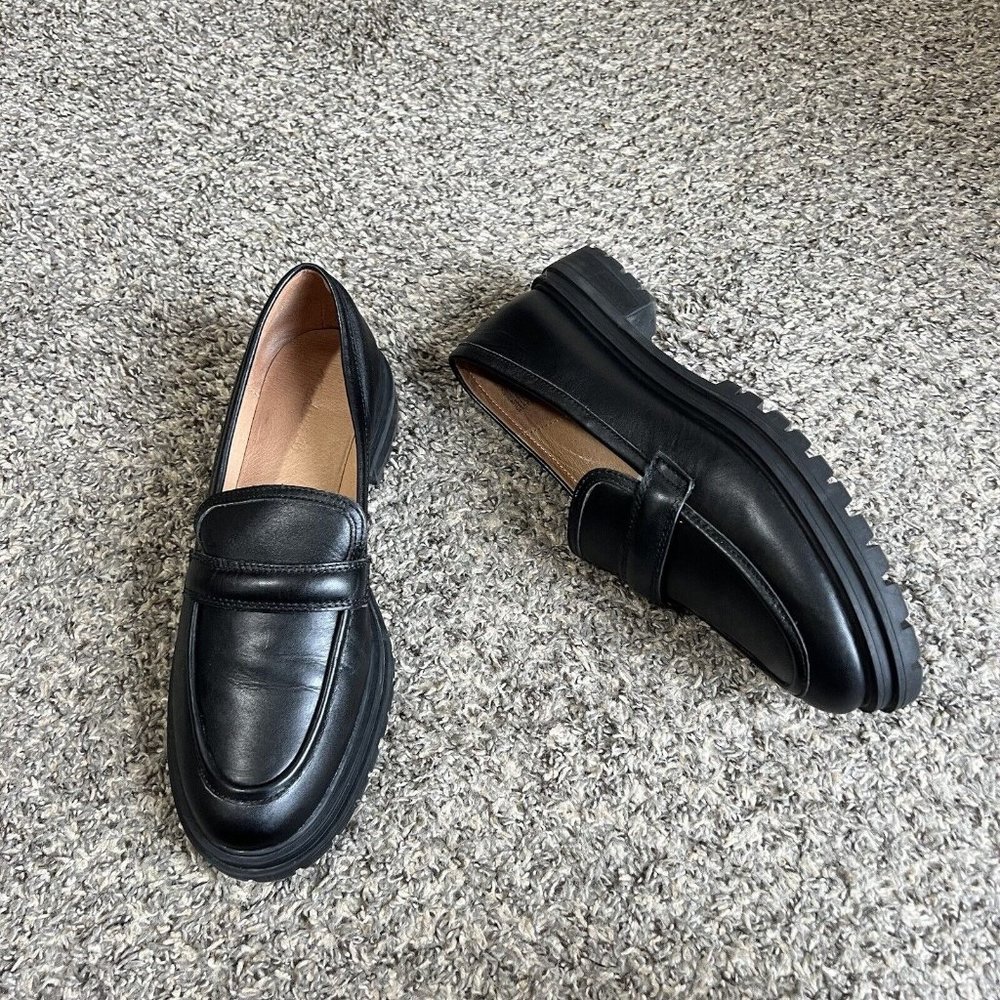 Madewell The Bradley Lugsole Penny Loafer Black Leather Size 11 Chunky Sole